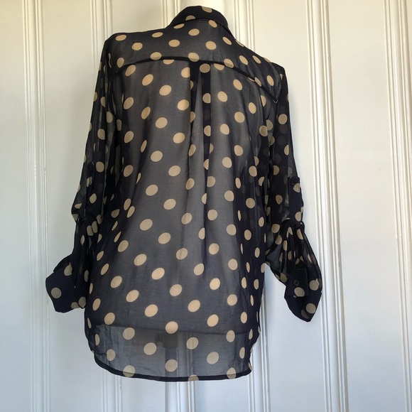 Dark blue blouse with tan polka dots - Picture 2 of 5